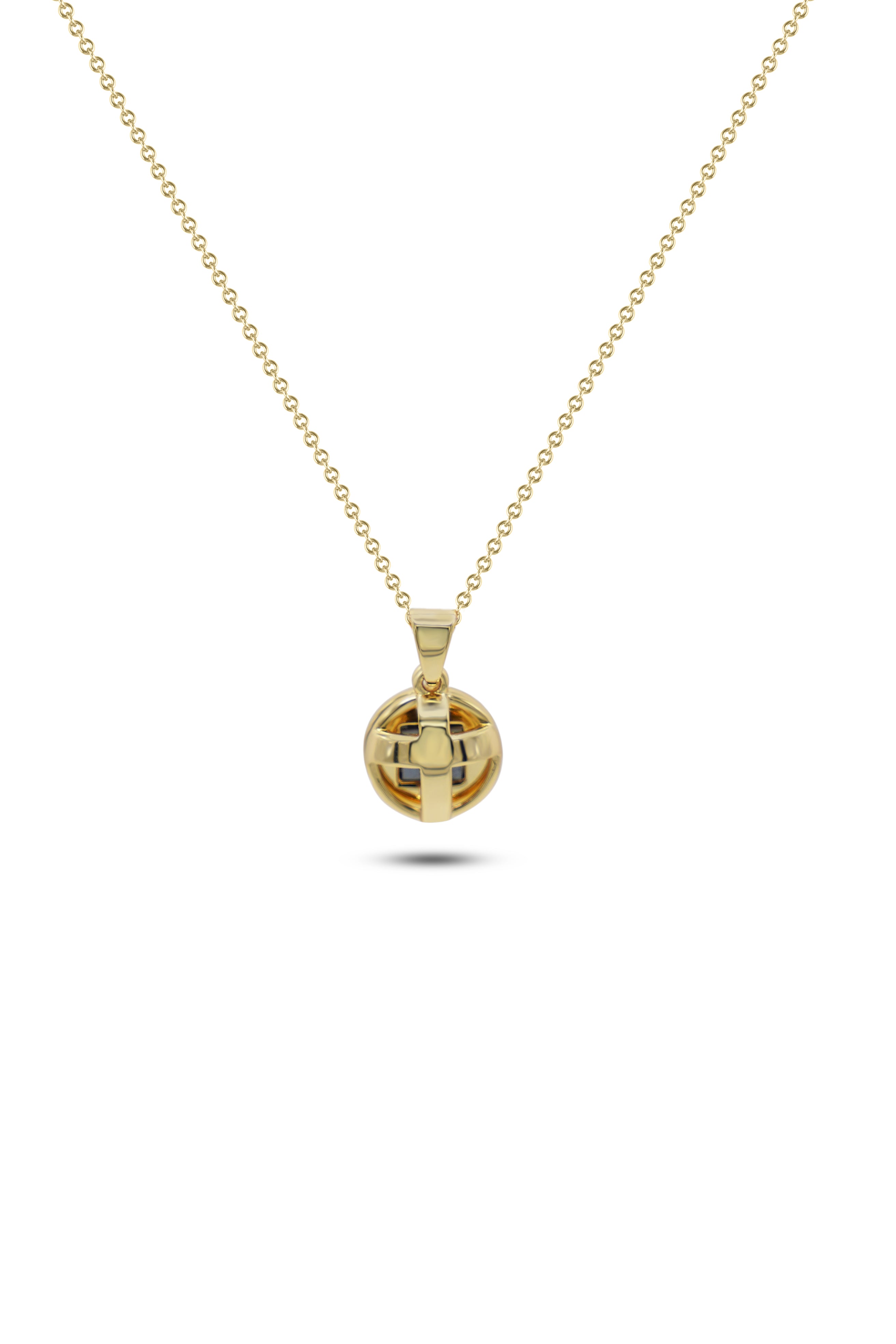 The Opening Cross necklace by Nano Jewelry features a fine gold chain and a round pendant with a central cross design, elegantly displayed on a white background.
